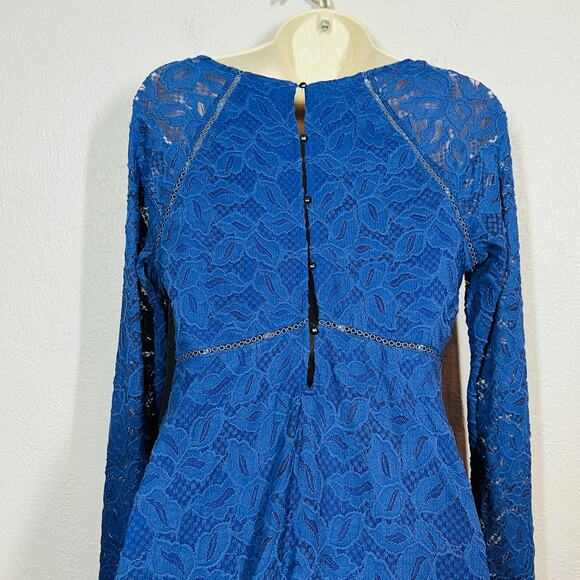 Free People Lace Peasant Dress Blue Bell Sleeve Floral - XS - Picture 4 of 8